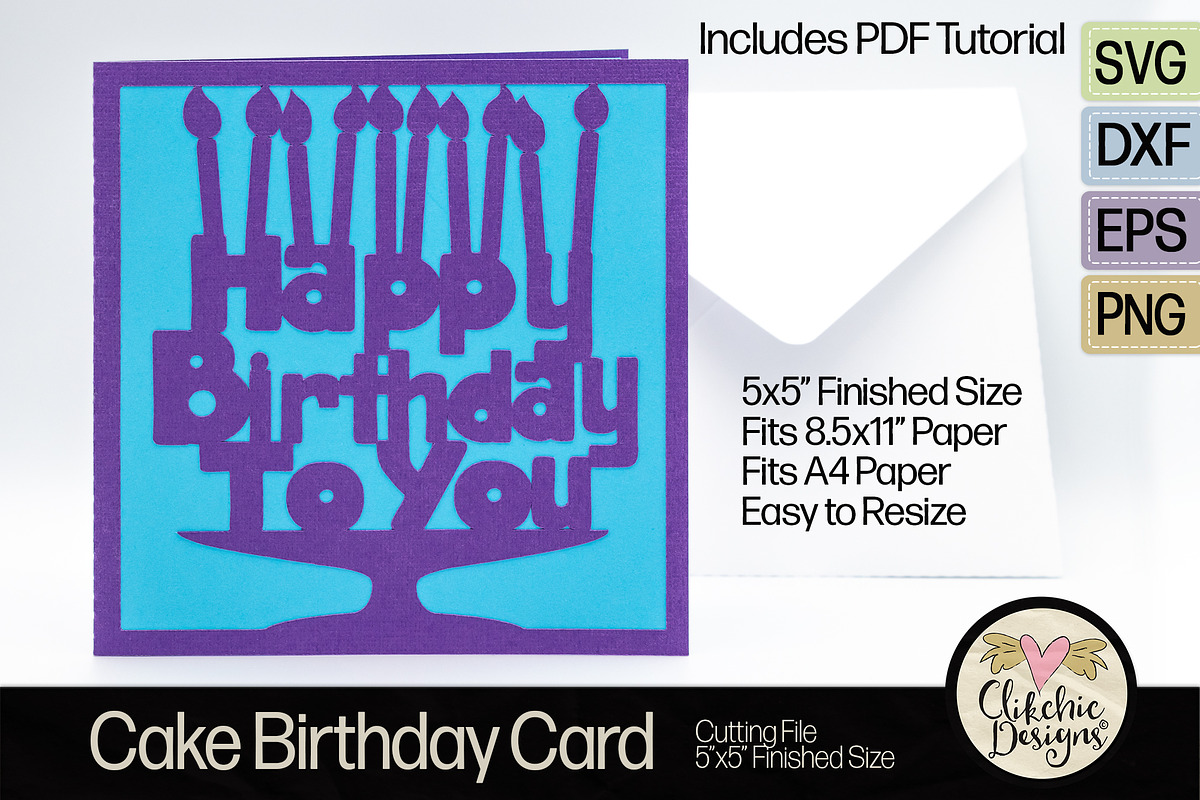 Happy Birthday Cake Card SVG Files, a Card Template by Clikchic Designs (Photo 2 of 8)