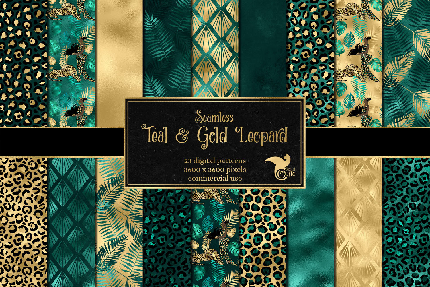 Teal and Gold Leopard Patterns, a Pattern Graphic by Digital Curio