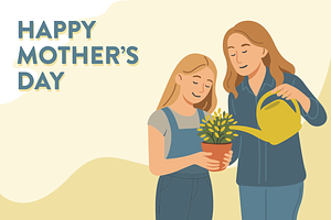 Happy Mother's Day Watering Flower, a Person Illustration by Mangustudio