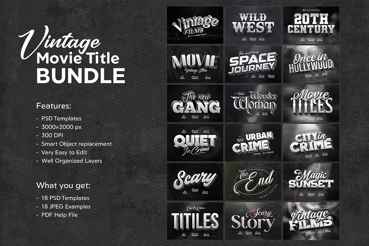 Vintage Movie Title Effects Bundle, a Design Template by Andrew Skoch Design (Photo 14 of 14)