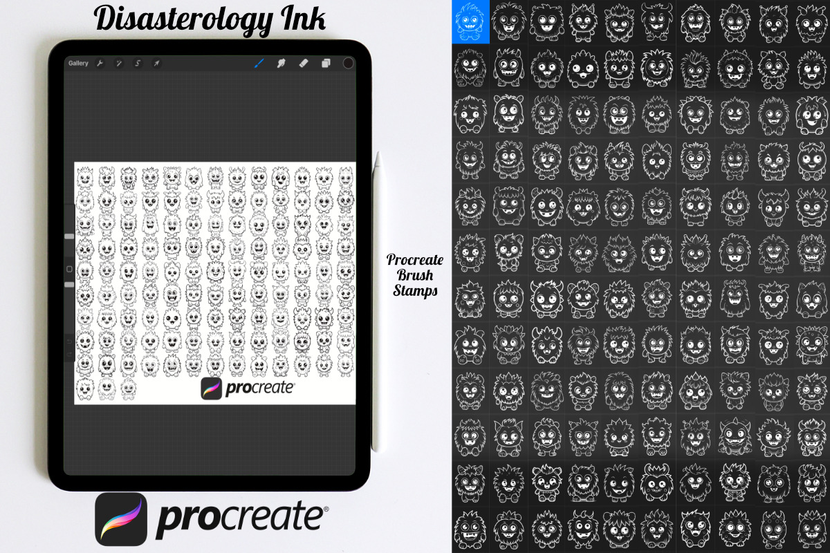 Cartoon Monsters Set 1 Procreate, a Brush Add-On by Disasterology Ink (Photo 3 of 10)