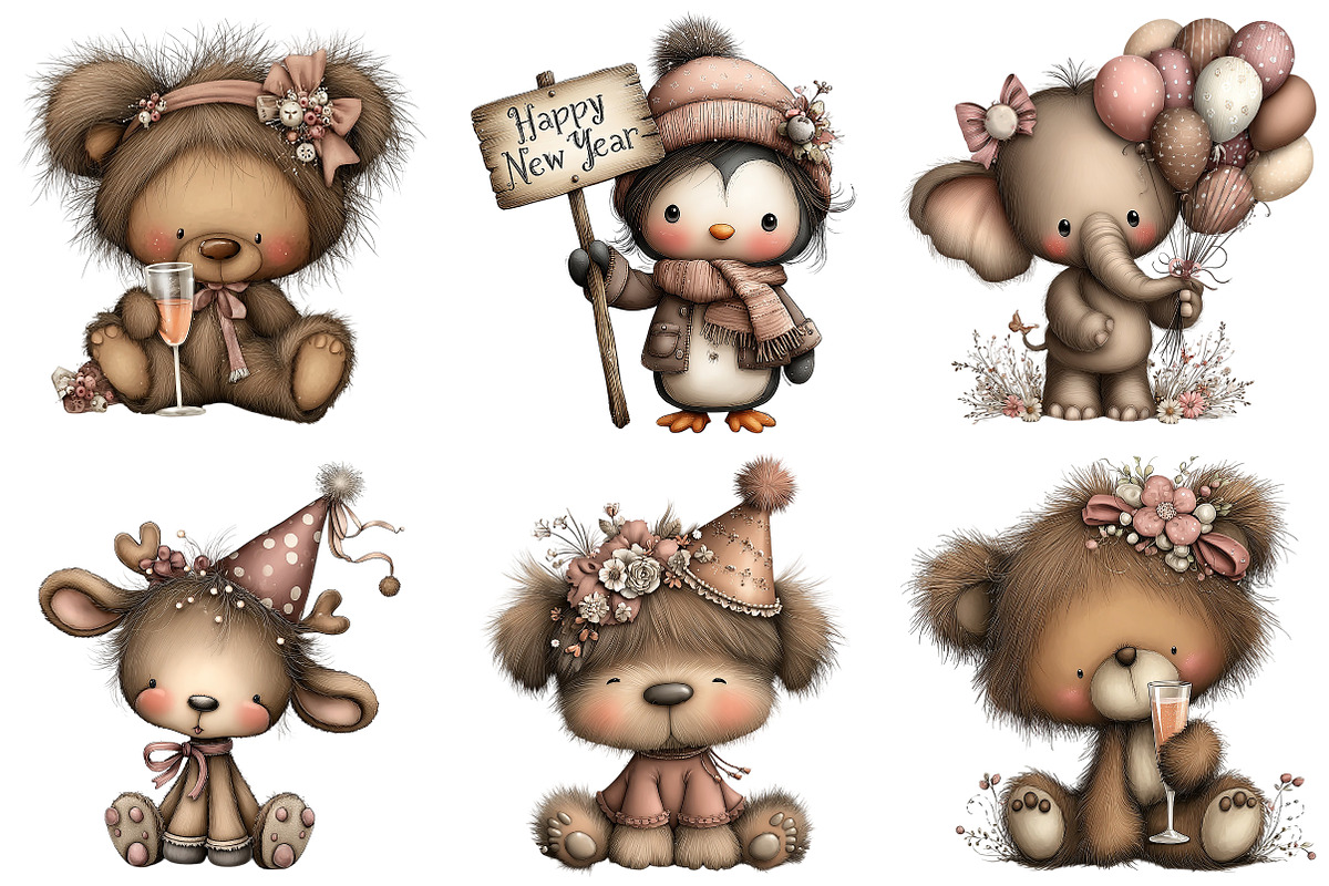 Whimsical New Year Animal Clipart, an Illustration by Craft Nest (Photo 6 of 8)