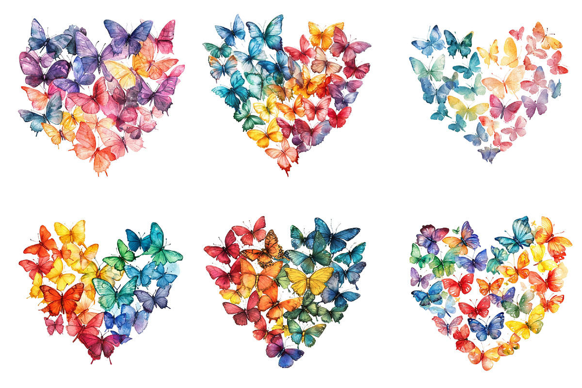 Colorful Butterfly Heart Clipart, an Illustration by SinaCreation (Photo 3 of 5)