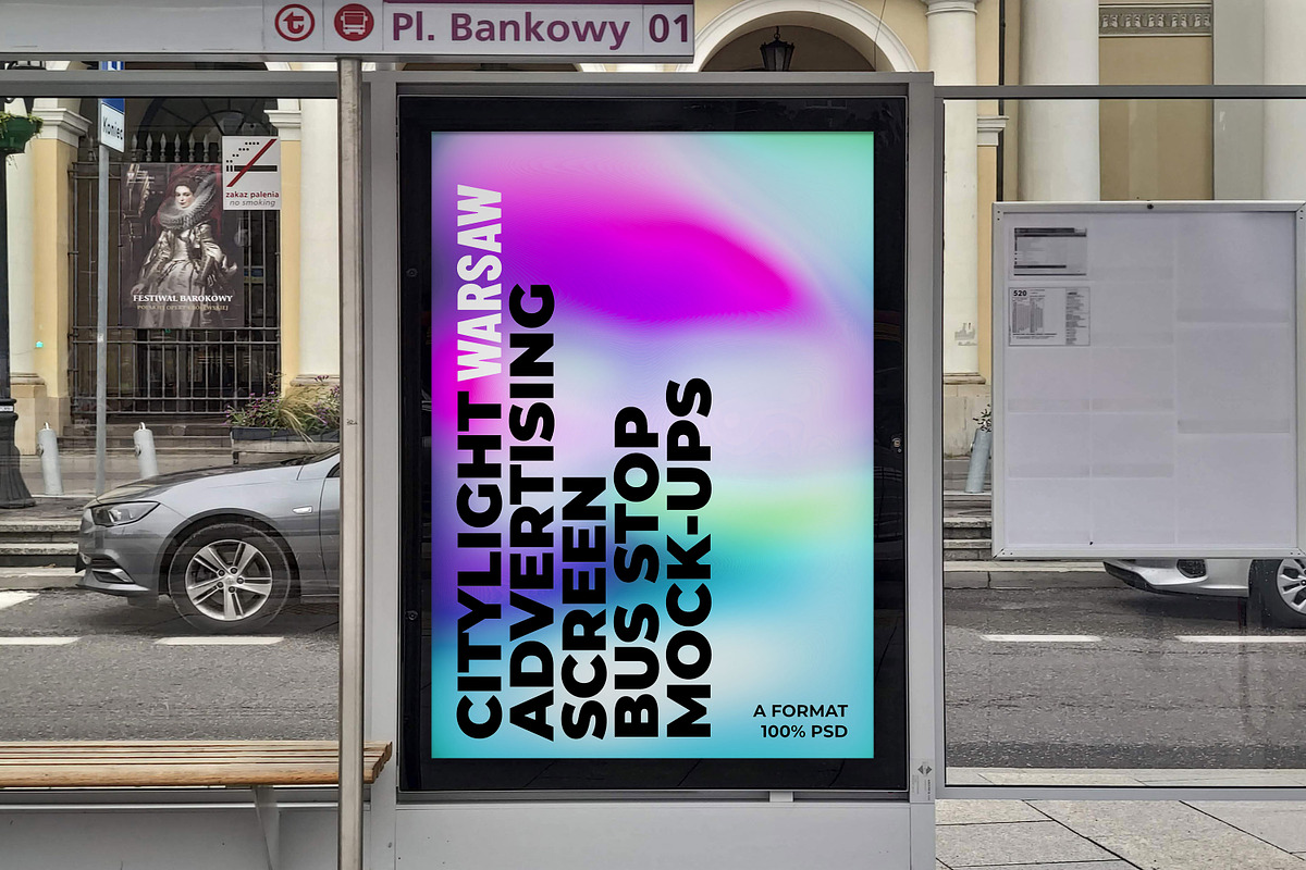 Warsaw Citylight Ad Bus Stop 8 v1, an Advertising Mockup by Graphic Shelter (Photo 4 of 6)