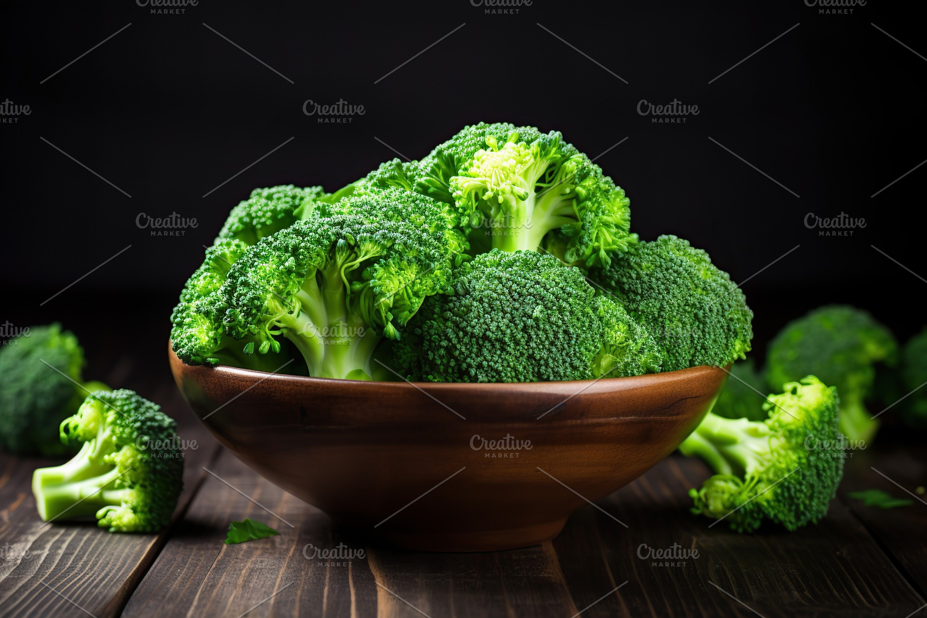 Green ripe broccoli in bowl on wooden background, a Food & Drink Photo by AlyaAnd