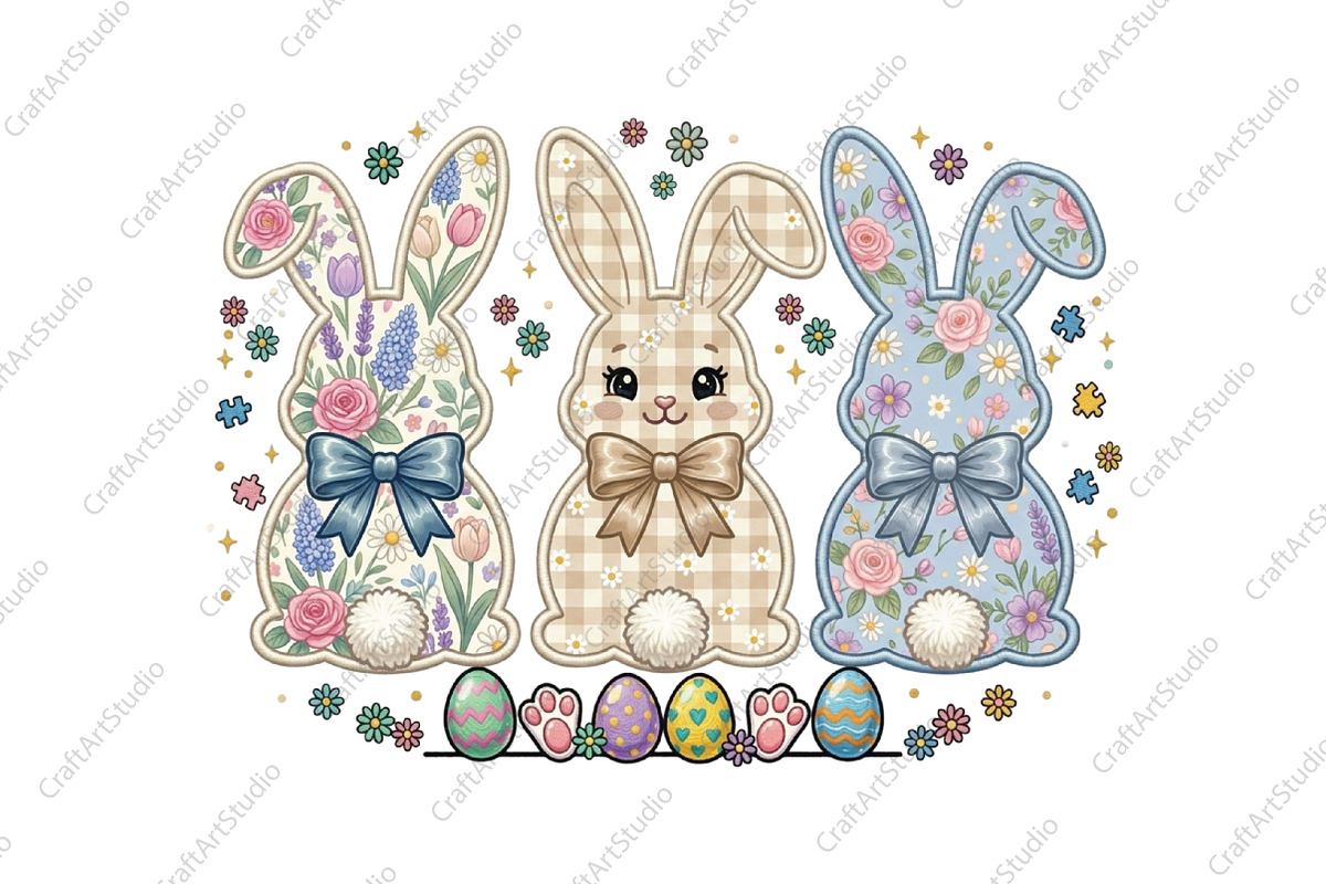 Easter Bunnies Floral Gingham Bunny, an Illustration by CraftArtStudio (Photo 1 of 4)