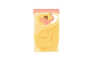 Man sleeping comfortably in bed with, a Person Illustration by pikepicture