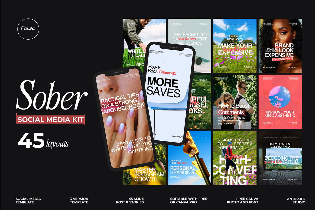 SOBER / Social Media KIT Canva, a Social Media Template by Antelope Studio (Photo 4 of 7)
