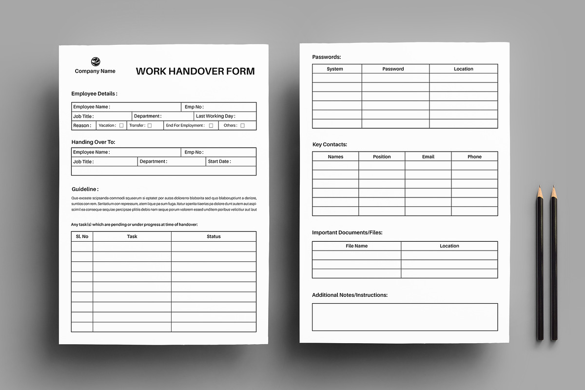 Work Handover Form Template, a Stationery Template by MightyDesign (Photo 1 of 8)