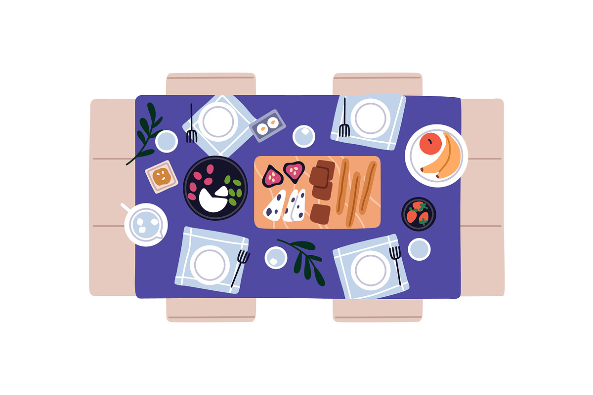 Food on dining tables, top view set, a Food Illustration by Good Studio (Photo 3 of 7)
