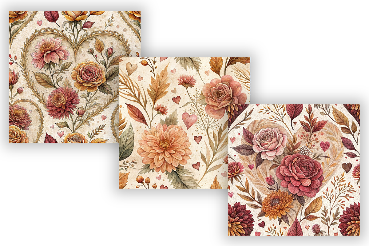 Autumn Heart Romantic Digital Paper, a Pattern Graphic by FloridPrintables (Photo 3 of 9)