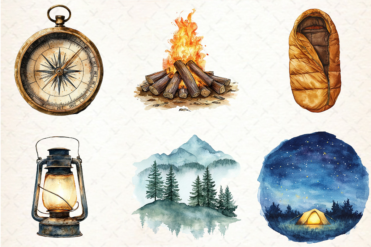 Watercolor Camping Clip Art, an Illustration by Libby Wishes (Photo 3 of 5)