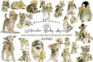 Baby Animals Watercolor Clipart, an Illustration by DreamCafeArt