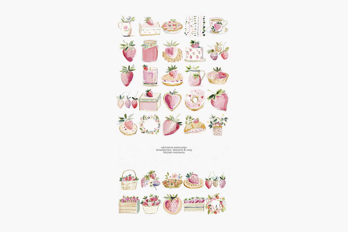 strawberry watercolor clipart set, a Decorative Illustration by Patishop Art (Photo 7 of 8)