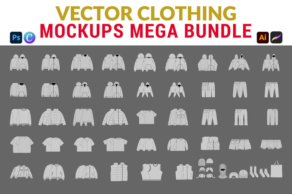 Vector Clothing Mockups Mega Bundle, an Apparel Mockup by S.i. Graphics