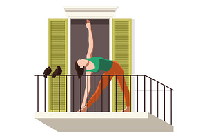Balcony yoga. Woman doing sport, a Sport Illustration by YummyBuum
