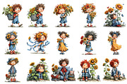 Whimsical Sunflower Kids PNG Clipart, a Seasonal Illustration by OK Design (Thumbnail 3 of 6)