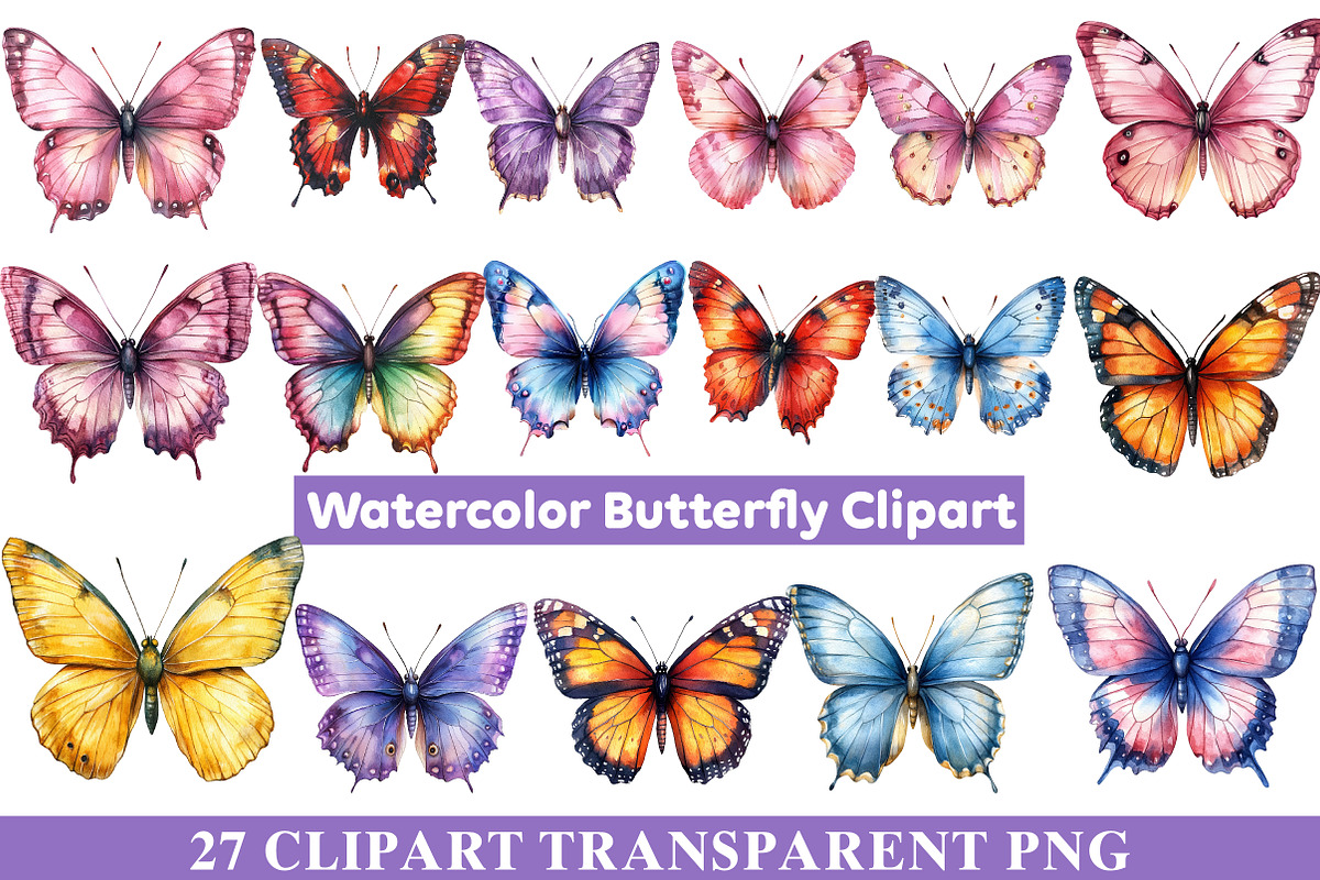 Watercolor Butterfly Clipart Png, an Illustration by cherrydesign (Photo 1 of 4)