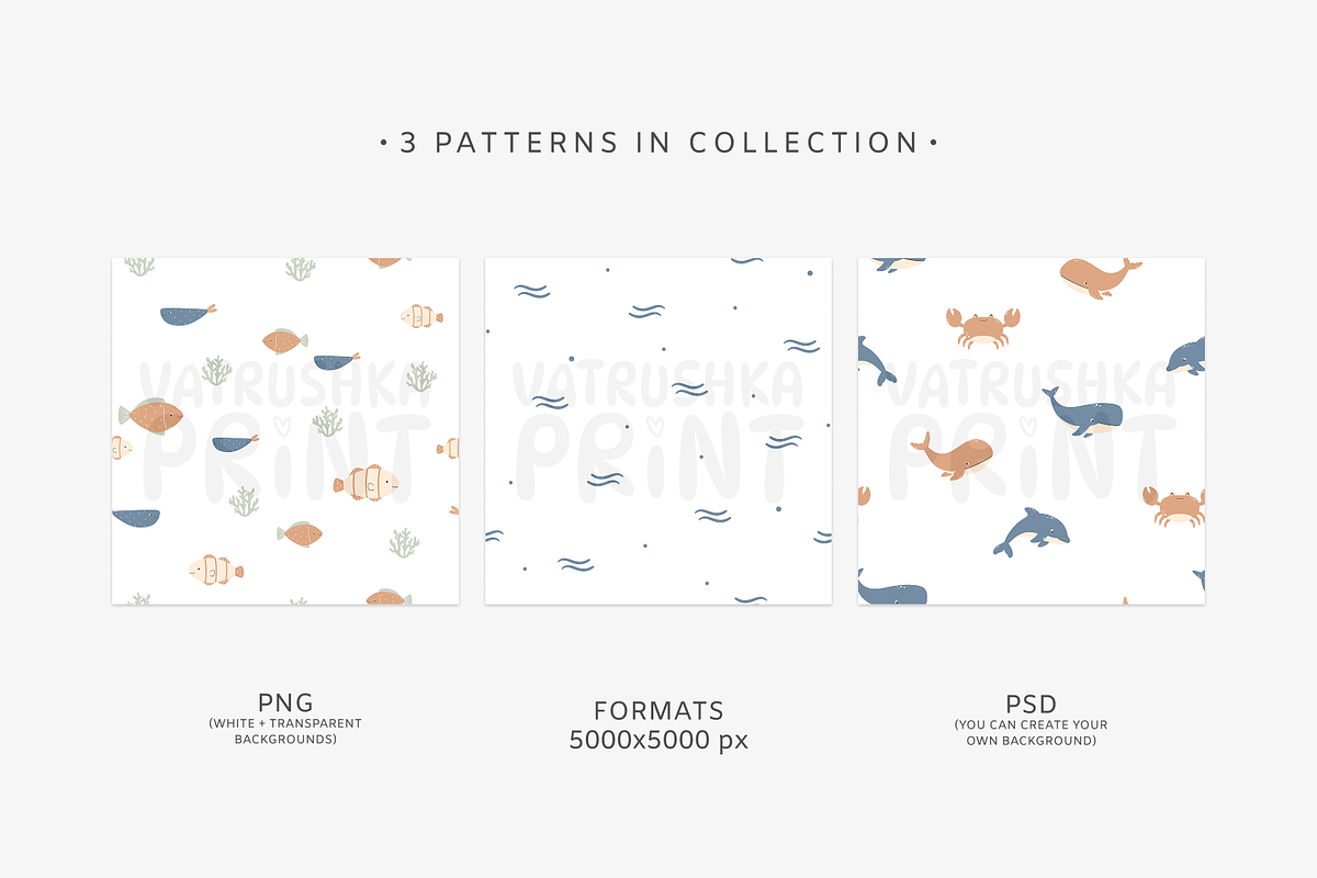 Kids patterns for fabric sea style, a Pattern Graphic by vatrushkaprint_store (Photo 2 of 5)