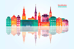 Stockholm detailed skyline, a Work Illustration by LisaKolbasa