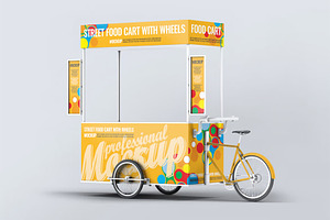 Food Cart Kiosk With Wheels Mock-Up