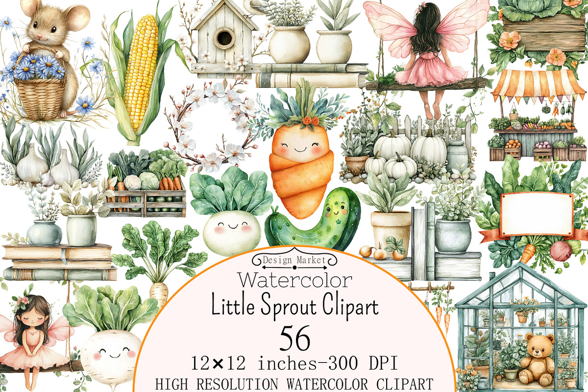 Watercolor Little Sprout Clipart, a Seasonal Illustration by Design Market (Photo 1 of 6)