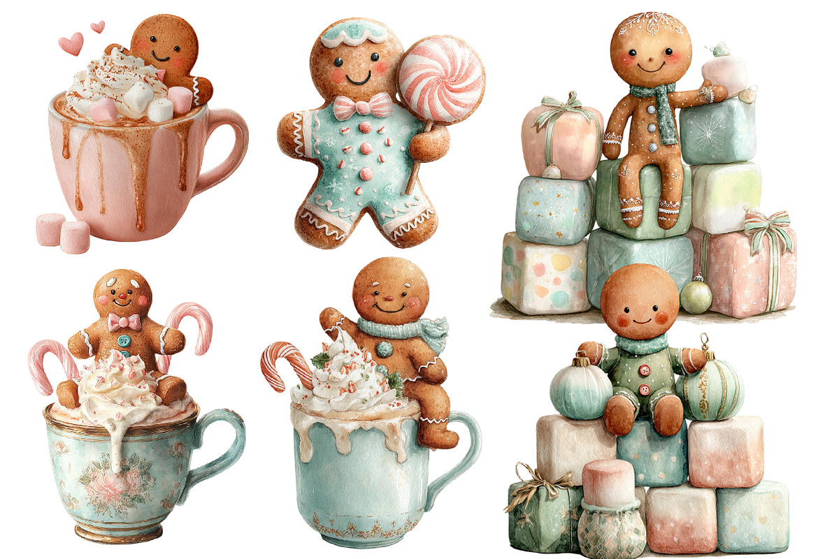 Sweet Watercolor Gingerbread Clipart, an Illustration by Designworld (Photo 2 of 5)