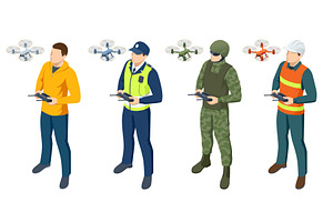 Isometric drone operators in, an Illustration by Golden Sikorka
