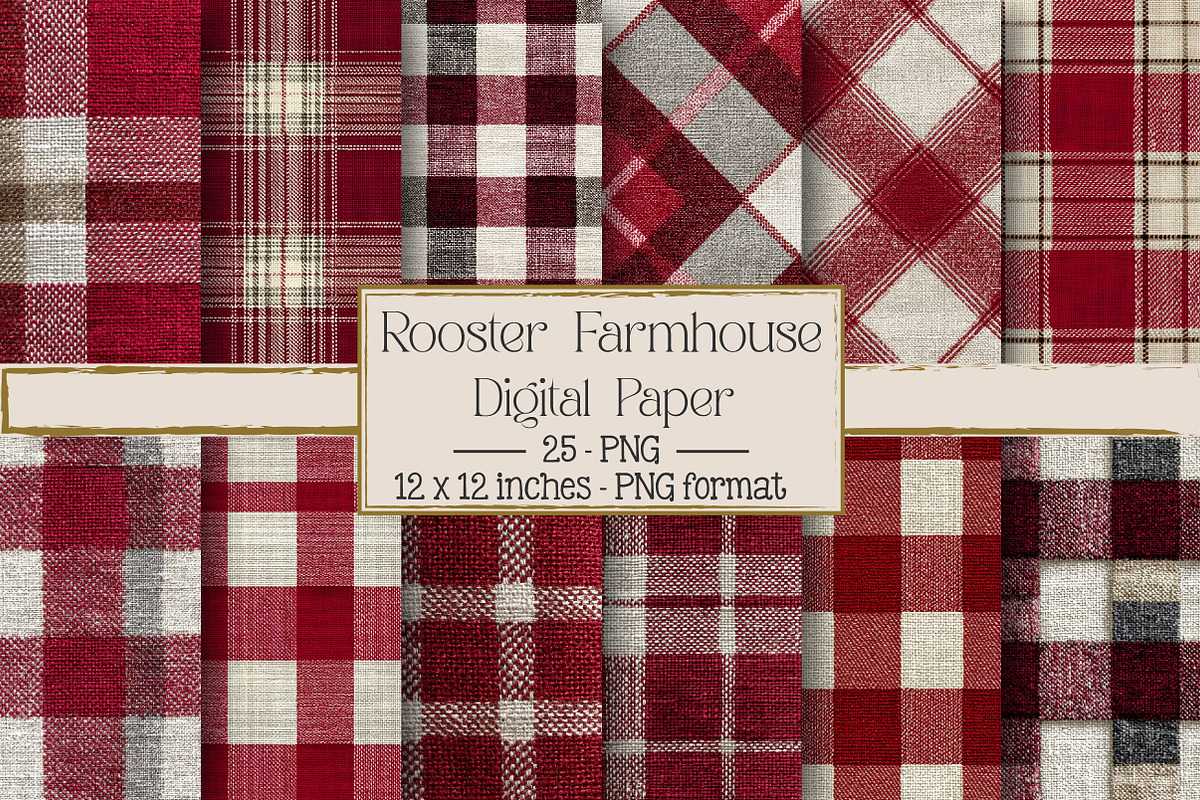 Rooster Farmhouse - Red Plaid, a Texture Illustration by DreamPrint404 (Photo 1 of 4)