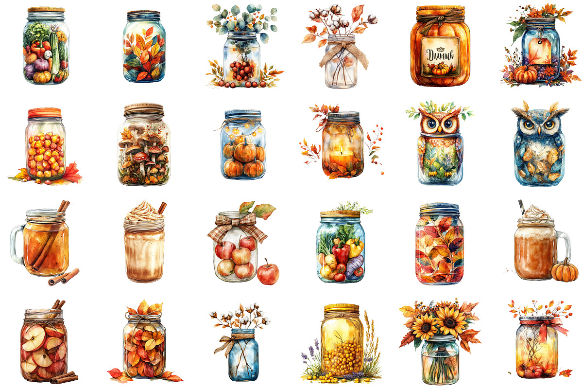 Fall Mason Jars Clipart Bundle, an Illustration by Sublimation Artist (Photo 2 of 6)