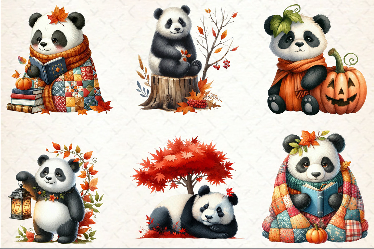 Watercolor Autumn Panda Clipart, an Illustration by Rose Art (Photo 3 of 5)