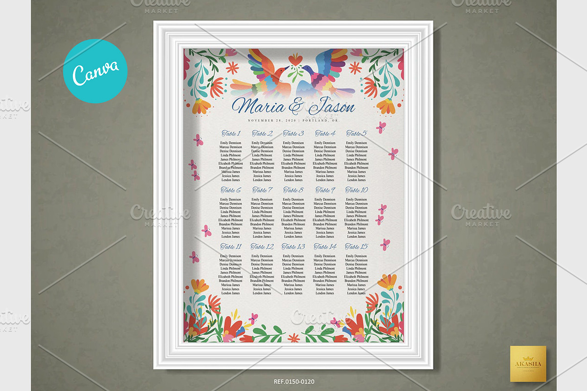 Mexican Seating Chart | CANVA, a Stationery Template by Creative Market (Photo 1 of 5)