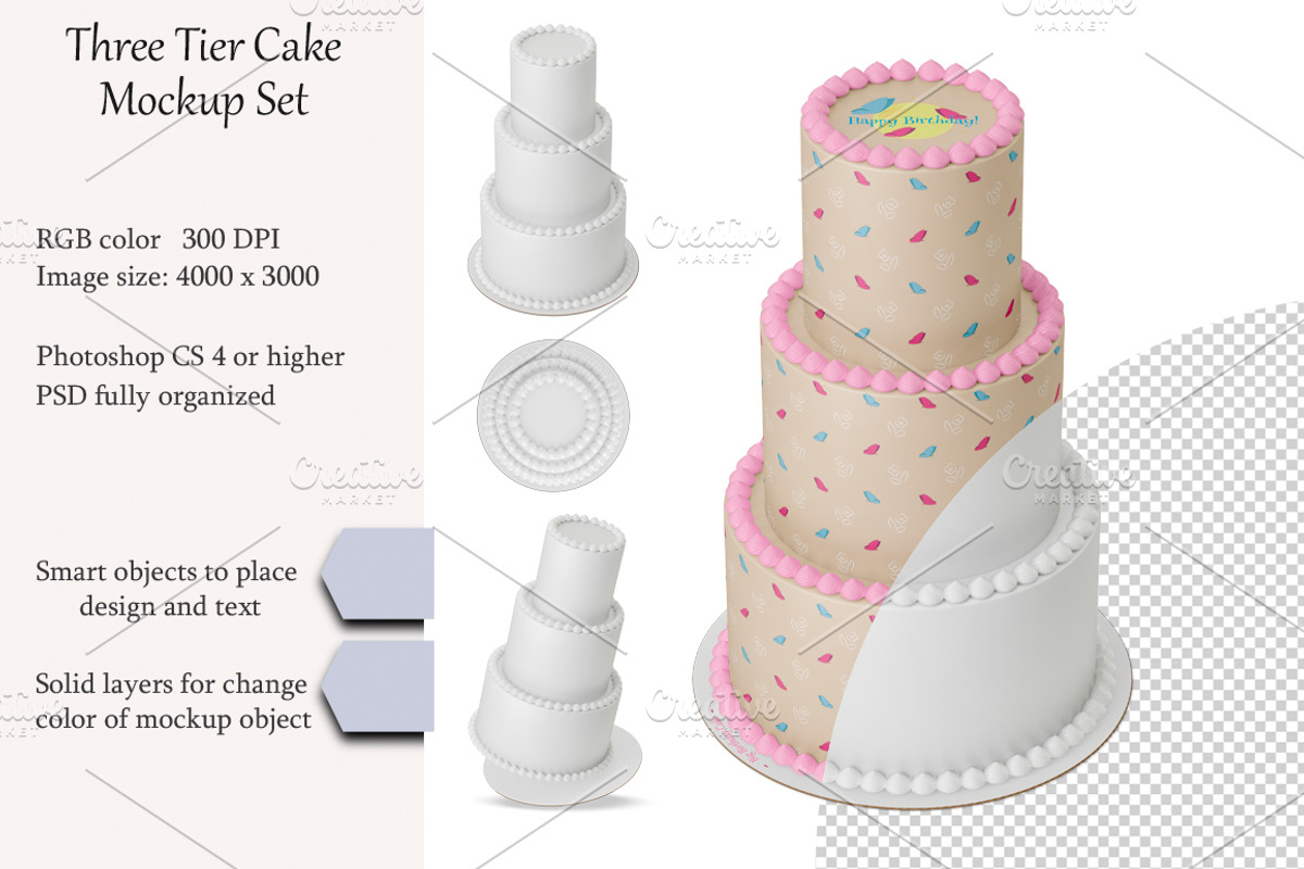 Tiered cake Mockup set. PSD mockup., a Product Mockup by NatalyaZelenova (Photo 1 of 7)