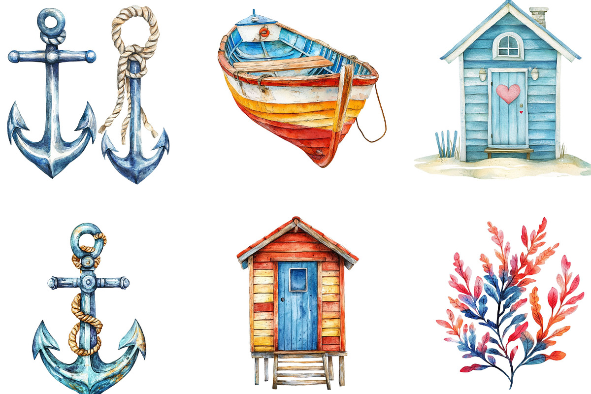 Watercolor Sea Set Clipart, an Illustration by Designking (Photo 2 of 5)