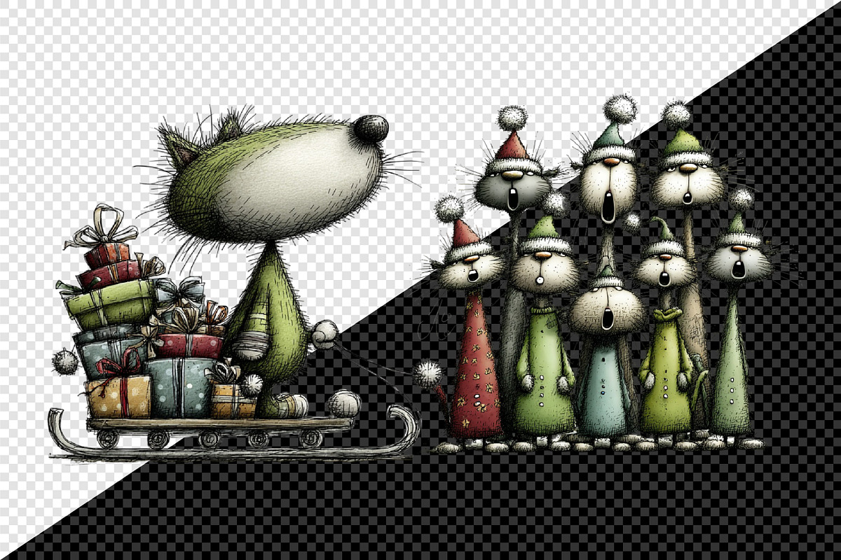 Whimsical Christmas Cats Clipart, an Illustration by Creative Art (Photo 12 of 14)