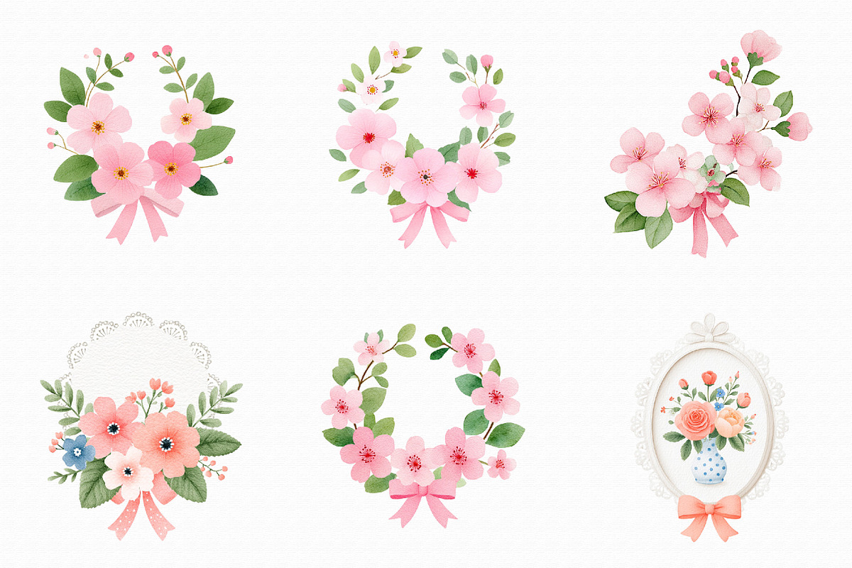 Coquette Floral Frames Clipart, an Illustration by Libby Wishes (Photo 5 of 7)