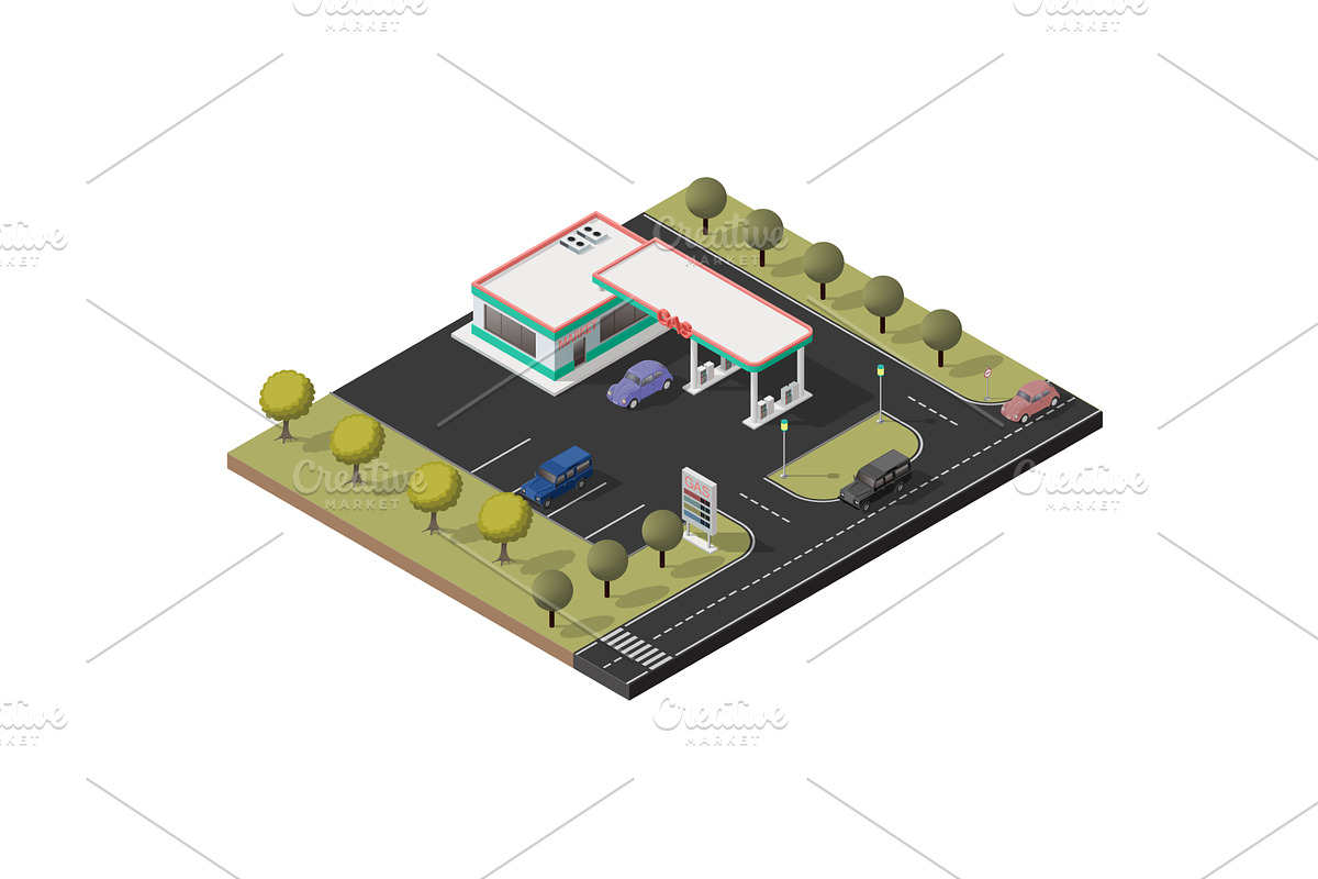 Isometric small gas station, an Illustration by piter.goskov