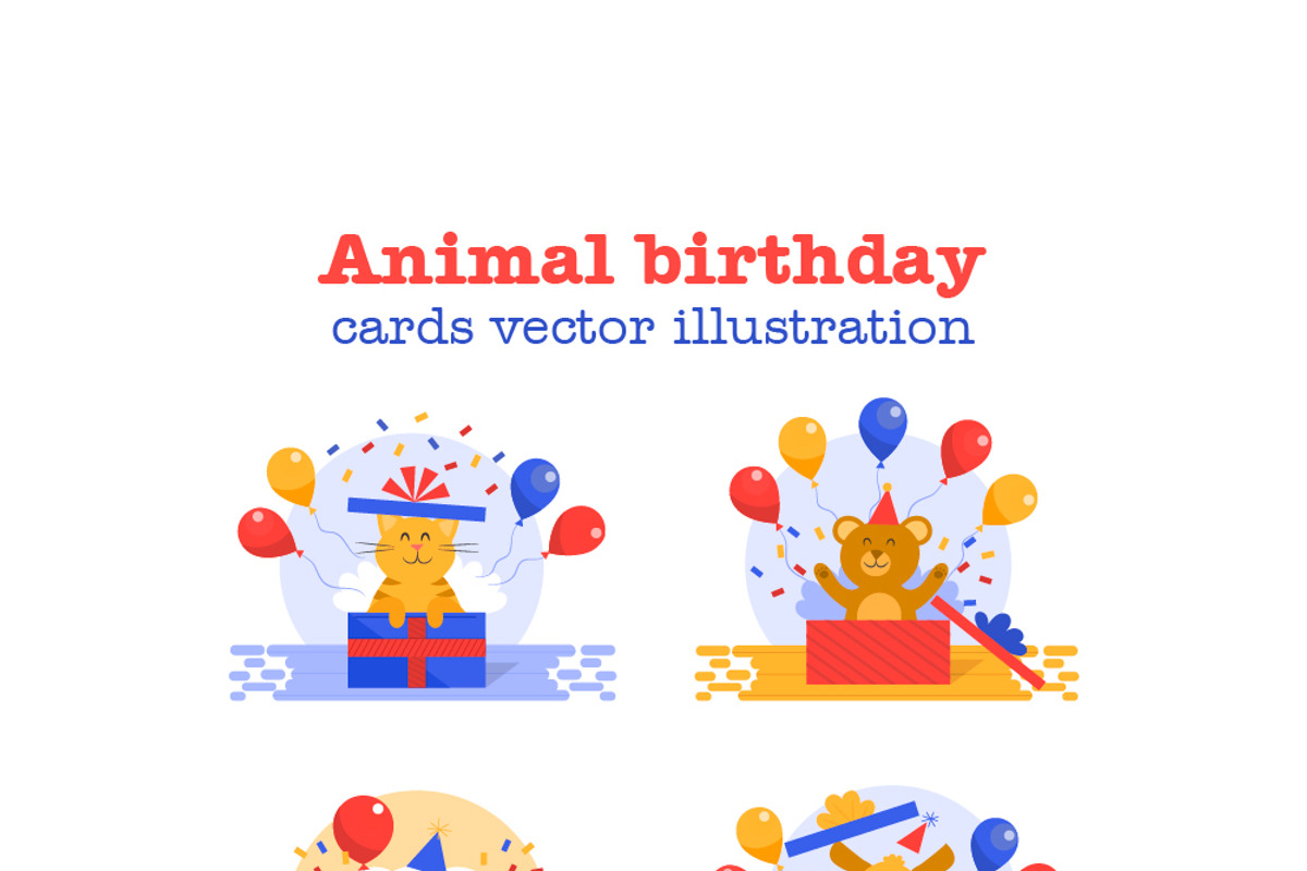 animal birthday cards vector, a Templates & Theme by iconnice
