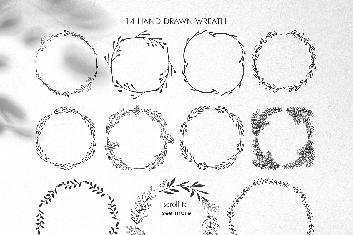 Hand drawn wreath, branches., a Decorative Illustration by Ekaterina (Photo 3 of 8)