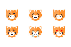 Tiger Emoticon Emoji Set, Cute