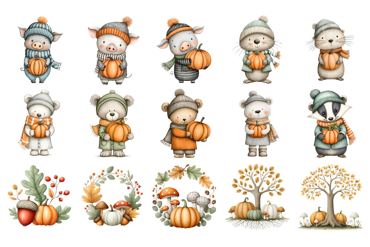 Watercolor Fall Woodland Clipart, a Seasonal Illustration by Nicolle's Colorful Art (Photo 6 of 8)