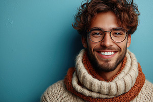 Cheerful young man with curly hair and glasses smiling warmly in, a Person Photo by José Manuel Gelpi