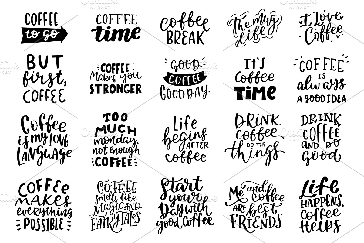 Coffee hand drawn lettering set, a Decorative Illustration by Mariart_i (Photo 3 of 5)