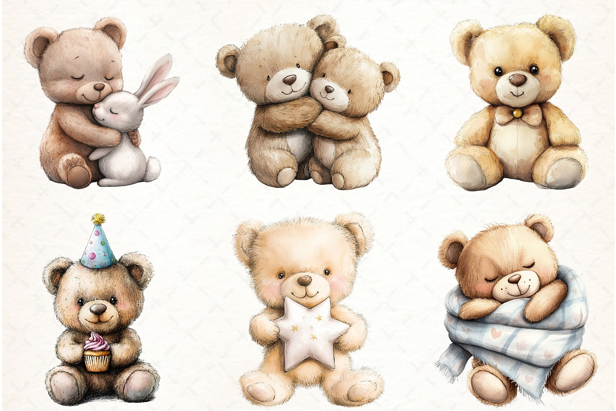 Teddy Bear Watercolor Clipart, an Illustration by Watercolor design (Photo 2 of 4)