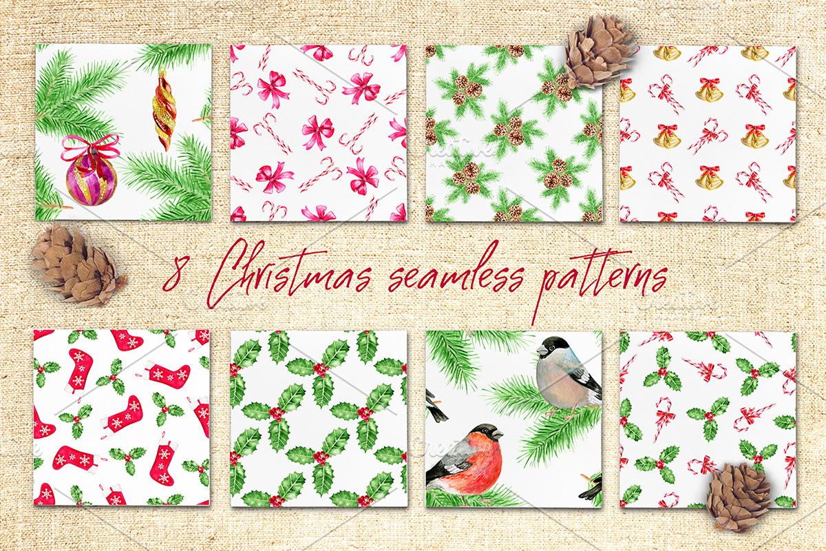 Watercolor Christmas patterns, a Pattern Graphic by AV Design (Photo 1 of 6)