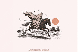 Cowboy Ghost Horse PNG, Halloween