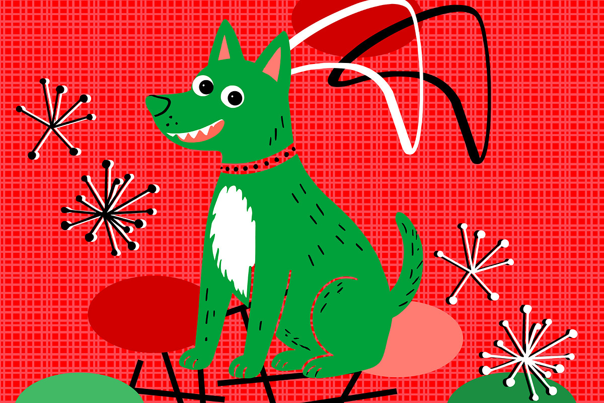 Retro Christmas Dog, an Animal Illustration by Sharon Schwalbe (Photo 2 of 2)