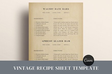 2 Recipes Page Template Vintage