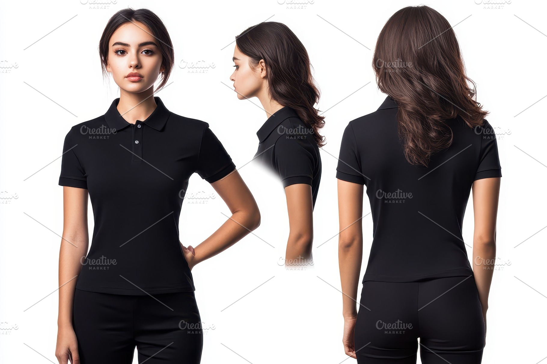 A model presents a sleek black polo, a Photo by Tanuart