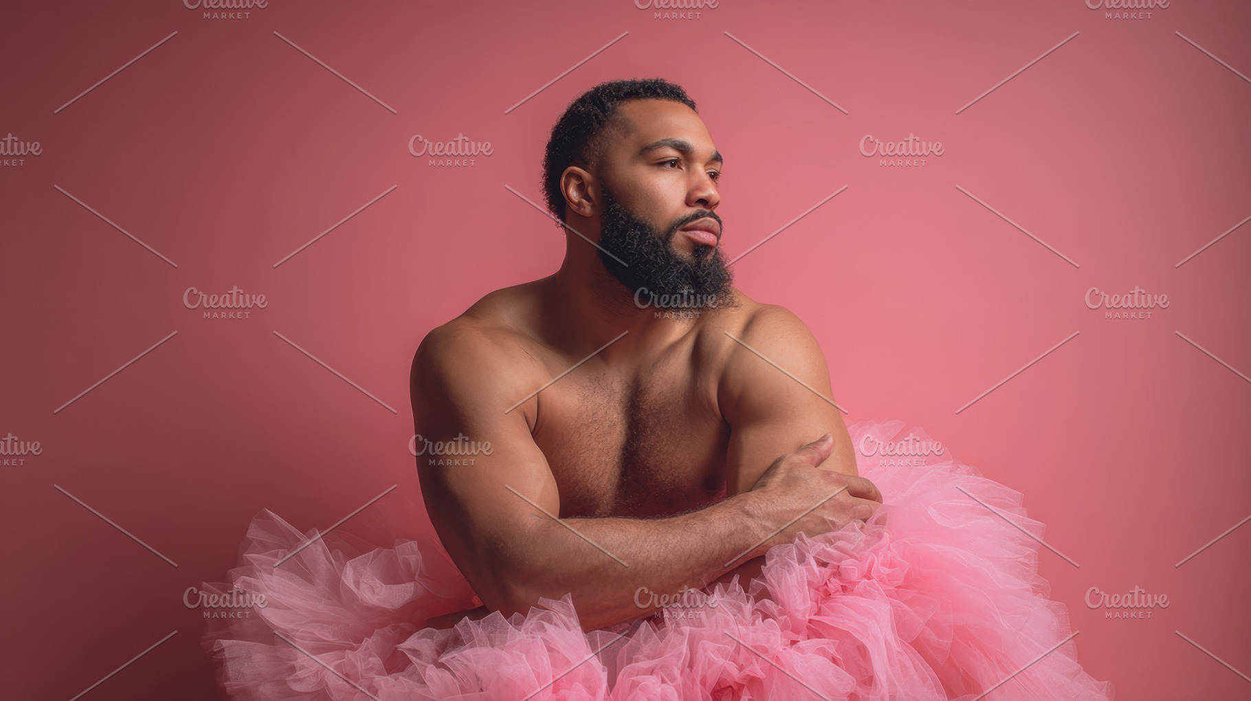 Man in pink skirt indoors, a Photo by Beautiful things